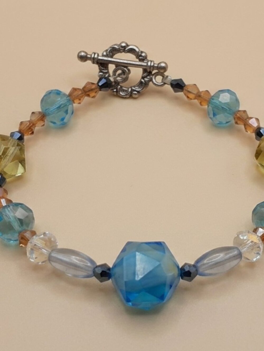 Faceted Blue & Gold Beaded Crystal Bracelet